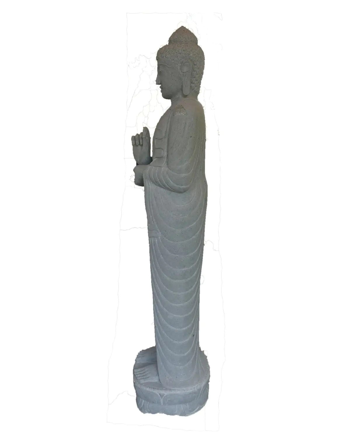  Product image 4 of the product “Standing Buddha made of Riverstone in Dharmachakra position - gesture of wheel of the teaching of Dharma. About 180cm height. ”